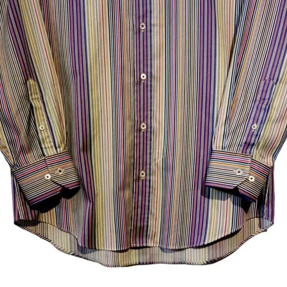 BUGATCHI Collared ShirtMen's sz LargeCottonPurple stripeShaped FitEXC
